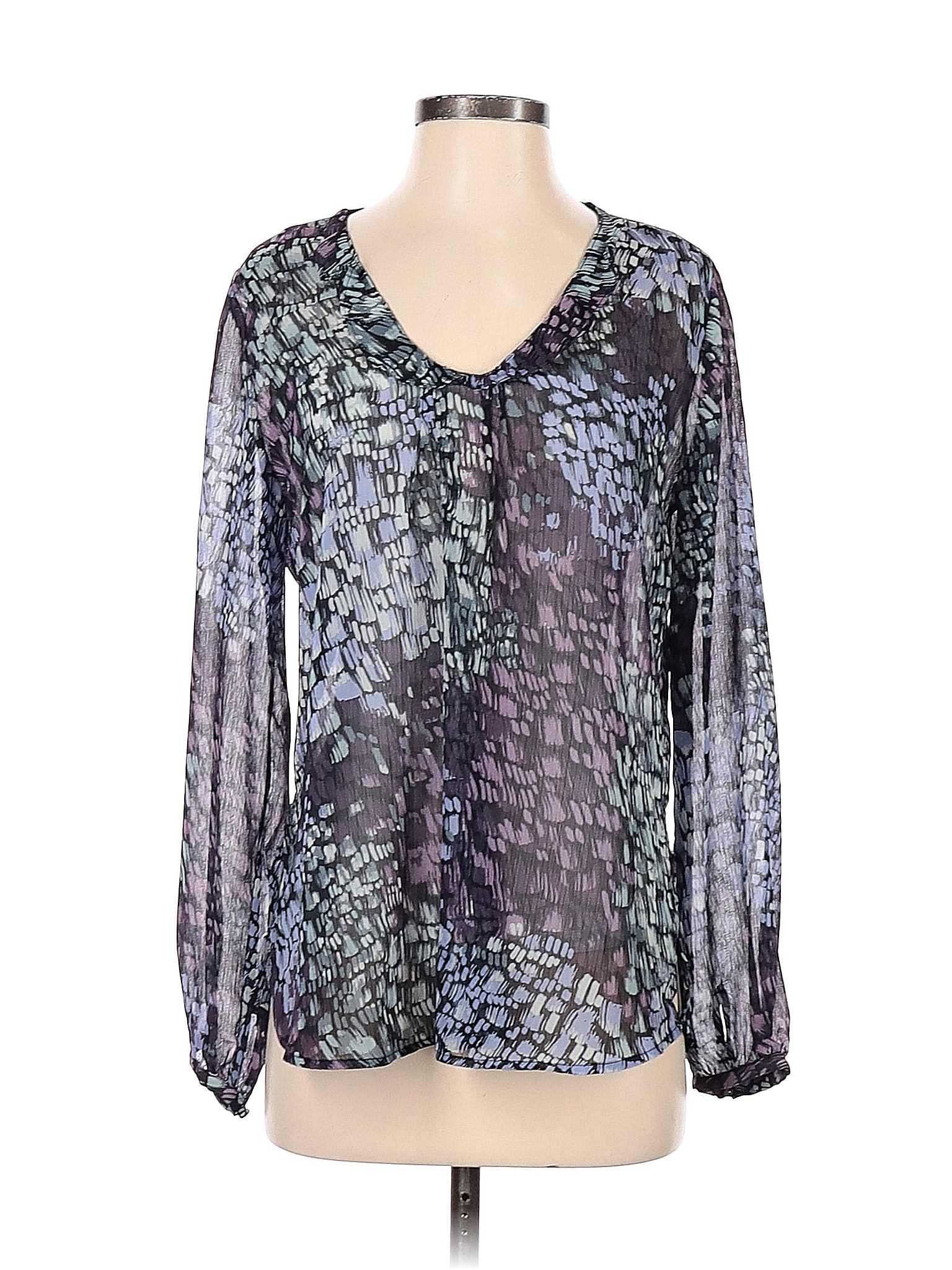 Travelsmith 100% Polyester Multi Color Purple Long Sleeve Blouse Size S ...