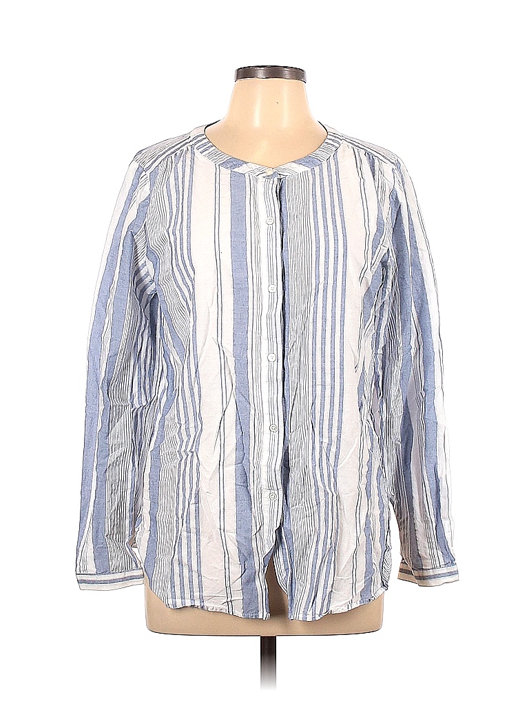 Ann Taylor LOFT Outlet Stripes Multi Color Blue Long Sleeve Blouse Size L - photo 1