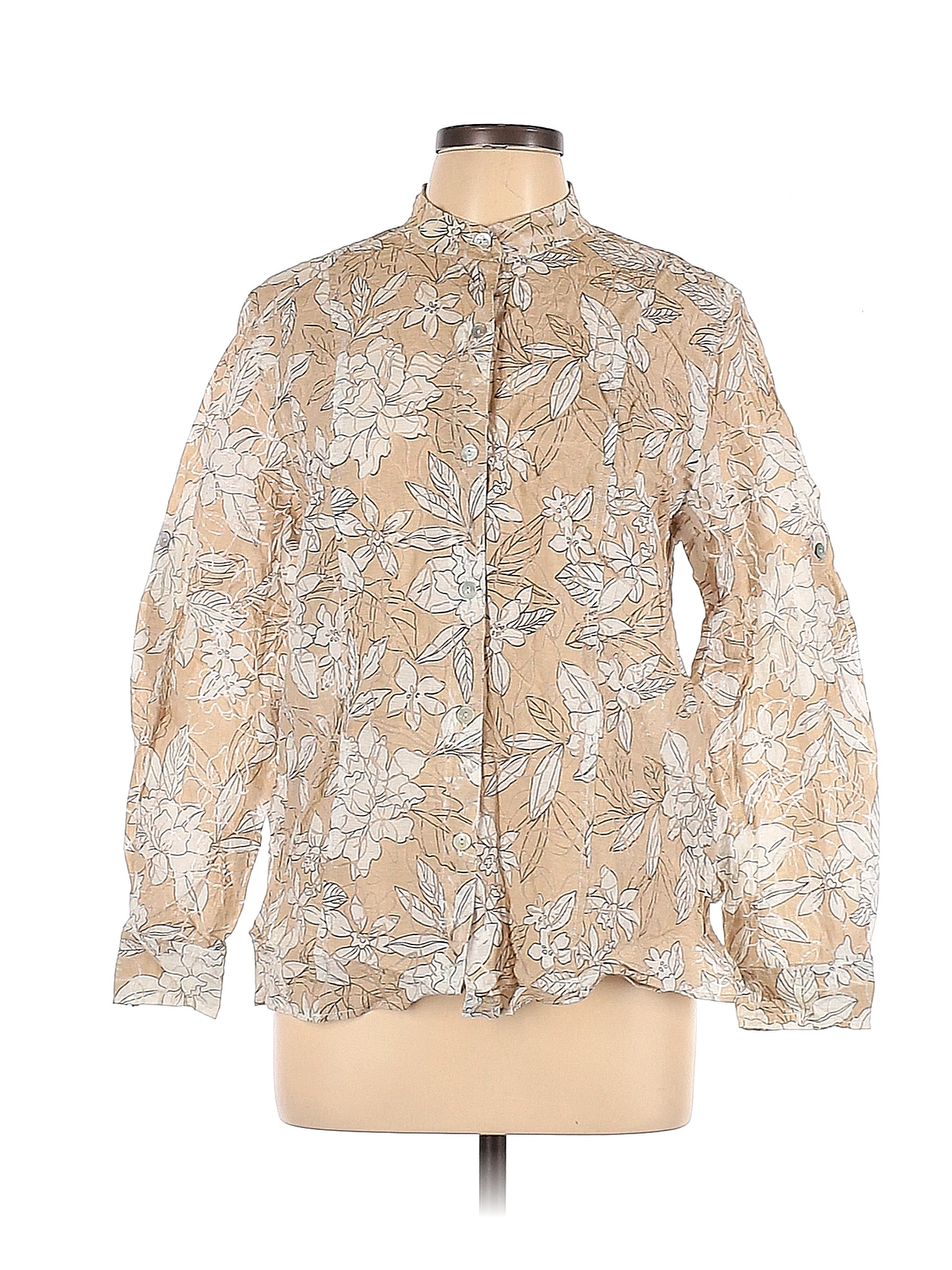 Alfred Dunner Floral Colored Tan Long Sleeve Button-Down Shirt Size 10 ...