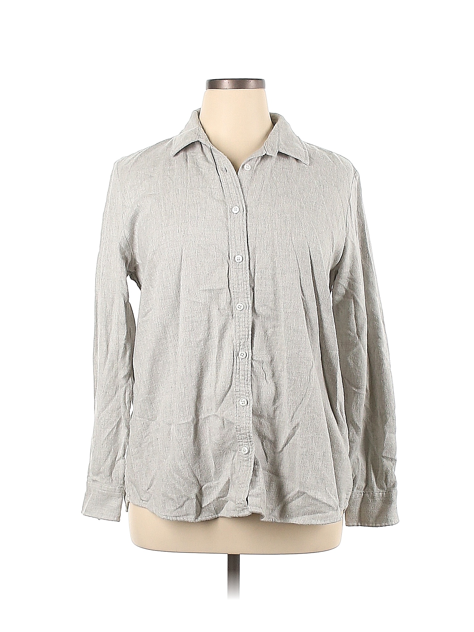 Lands' End 100% Cotton Solid Gray Long Sleeve Button-Down Shirt Size XL ...