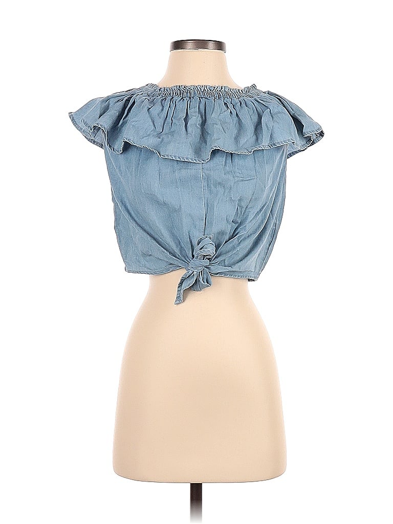 Pre-owned Express Short Sleeve Blouse In Blue