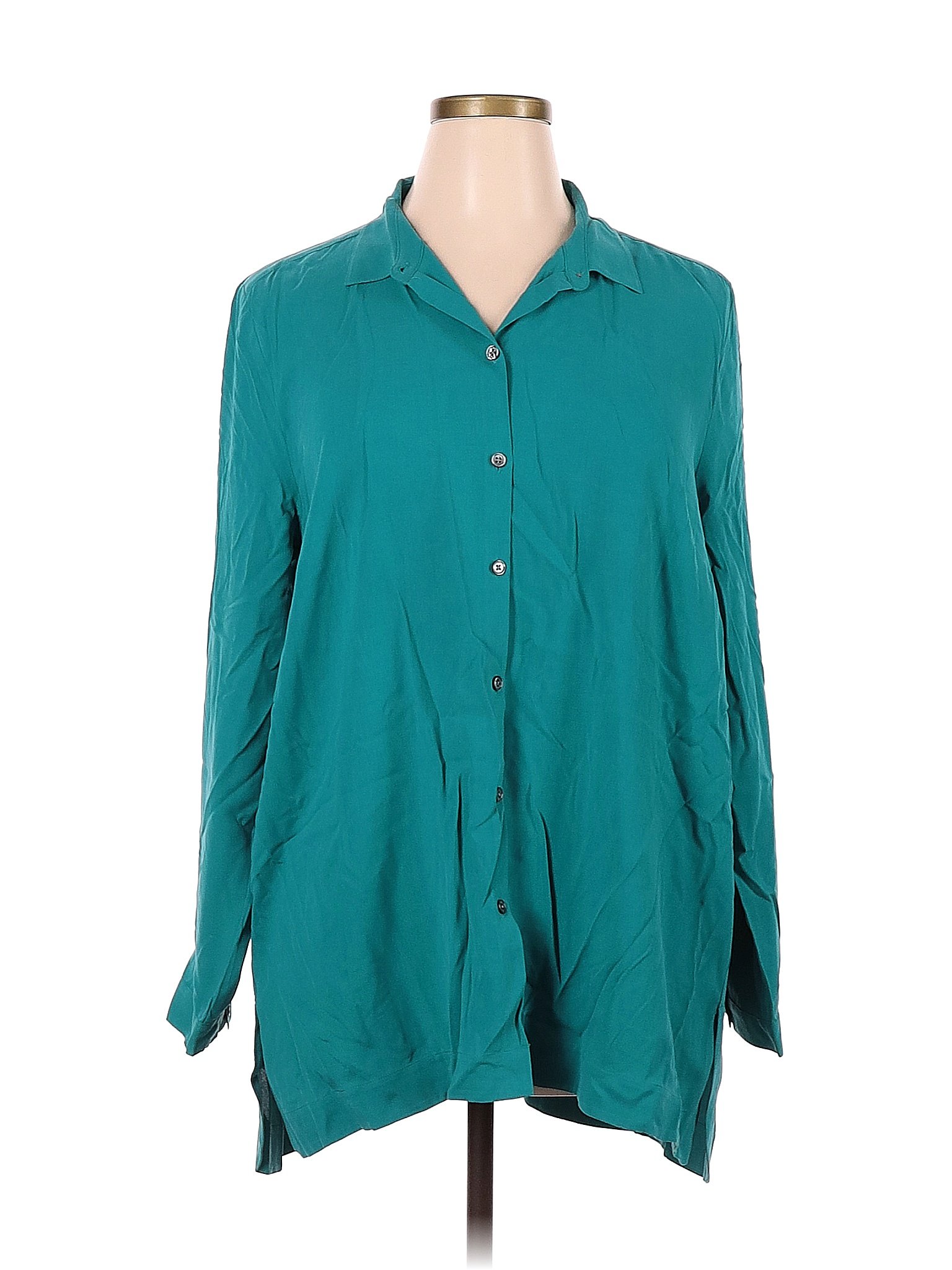 J.Jill 100% Silk Solid Colored Teal Long Sleeve Silk Top Size XL - 78% ...