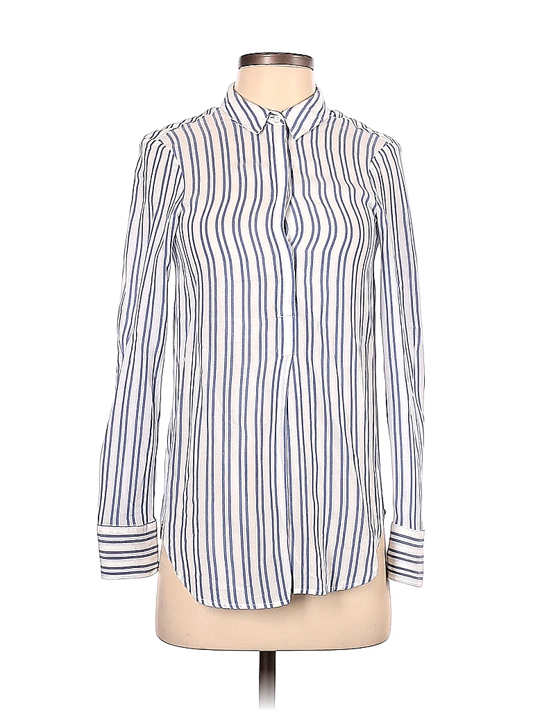 AYR 100% Rayon Stripes Multi Color White Long Sleeve Button-Down Shirt Size XS - photo 1