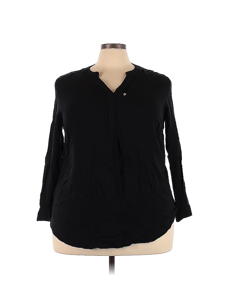 Woman Within 100% Rayon Solid Black Long Sleeve Blouse Size 22 (1X) (Plus) - photo 1