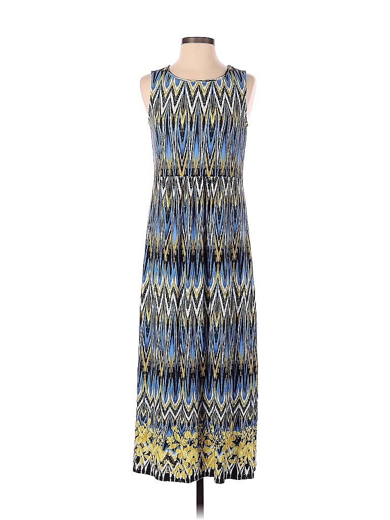 J.Jill Chevronherringbone Chevron Multi Color Blue Casual Dress Size