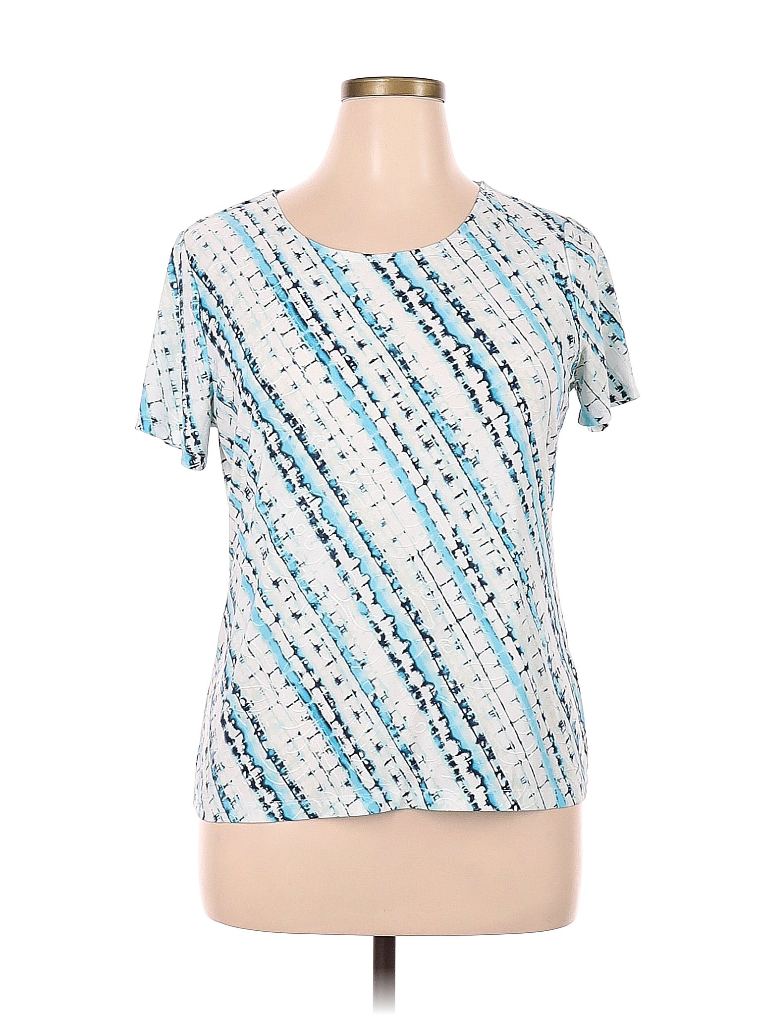 Jm Collection Stripes Multi Color Blue Short Sleeve Top Size Xl 48