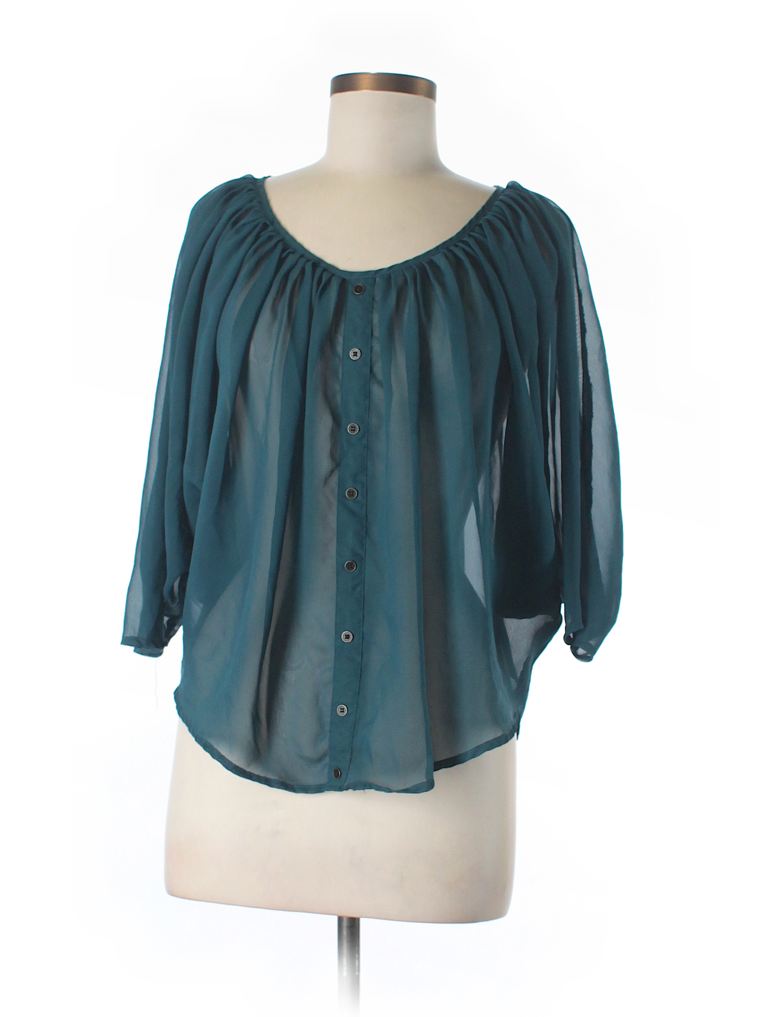 Poetry Clothing 100% Polyester Solid Teal 3/4 Sleeve Blouse Size M - 88 ...