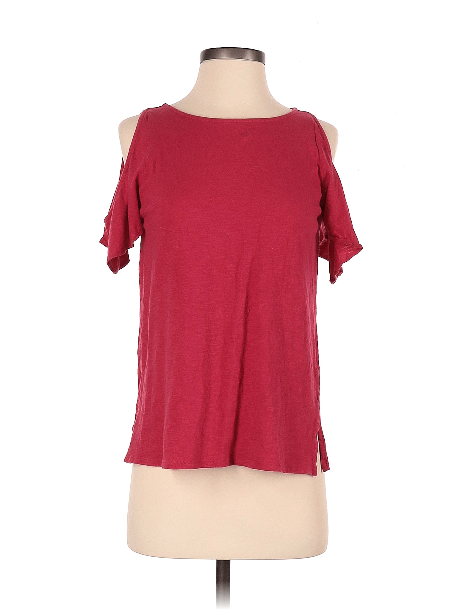 Ann Taylor Loft 100 Cotton Solid Colored Red Long Sleeve Top Size Xs