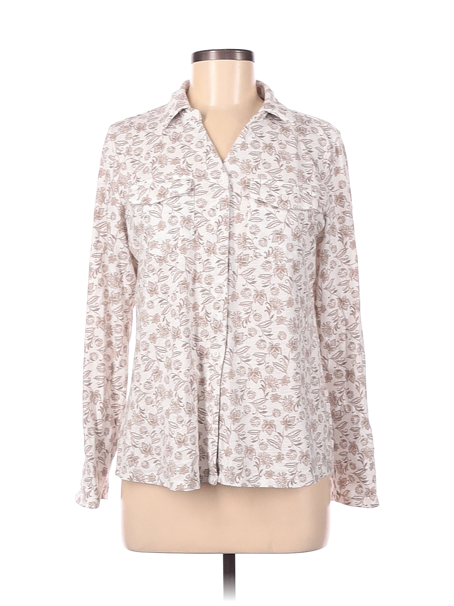 Croft & Barrow Floral Tan Long Sleeve Button-Down Shirt Size M - 62% ...