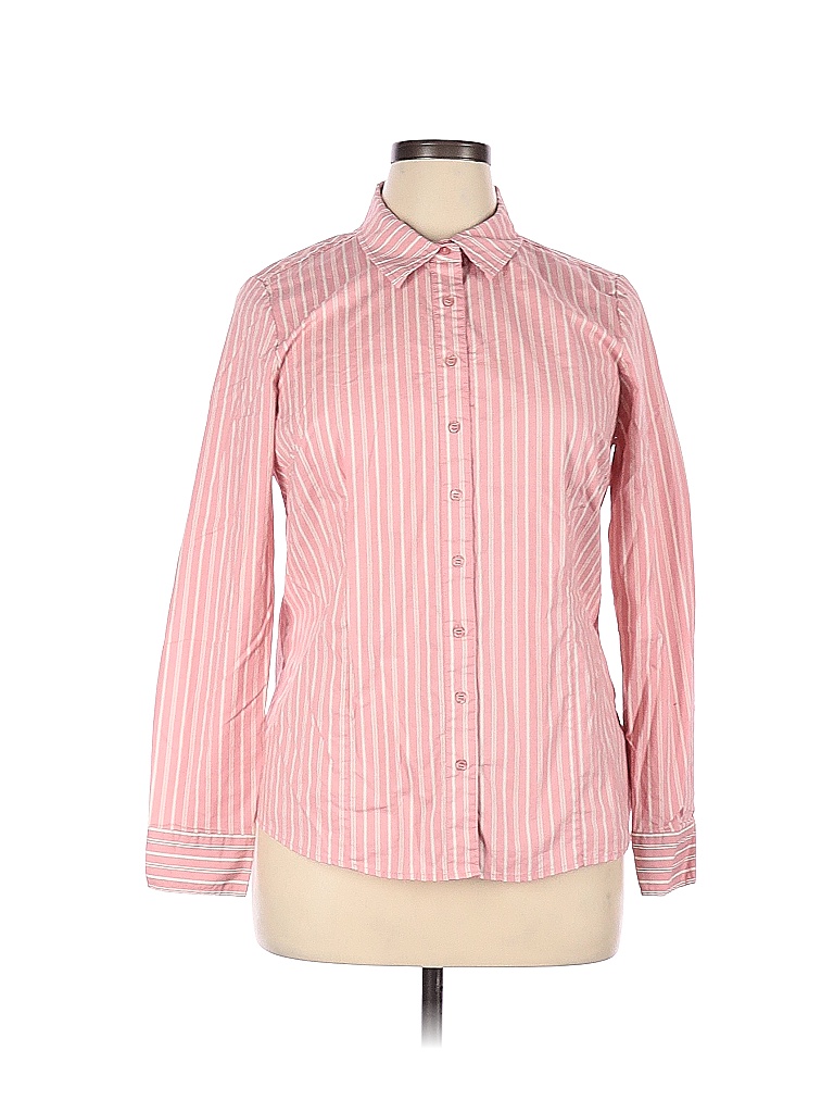 Chadwicks Stripes Colored Pink Long Sleeve Button-Down Shirt Size 16 ...