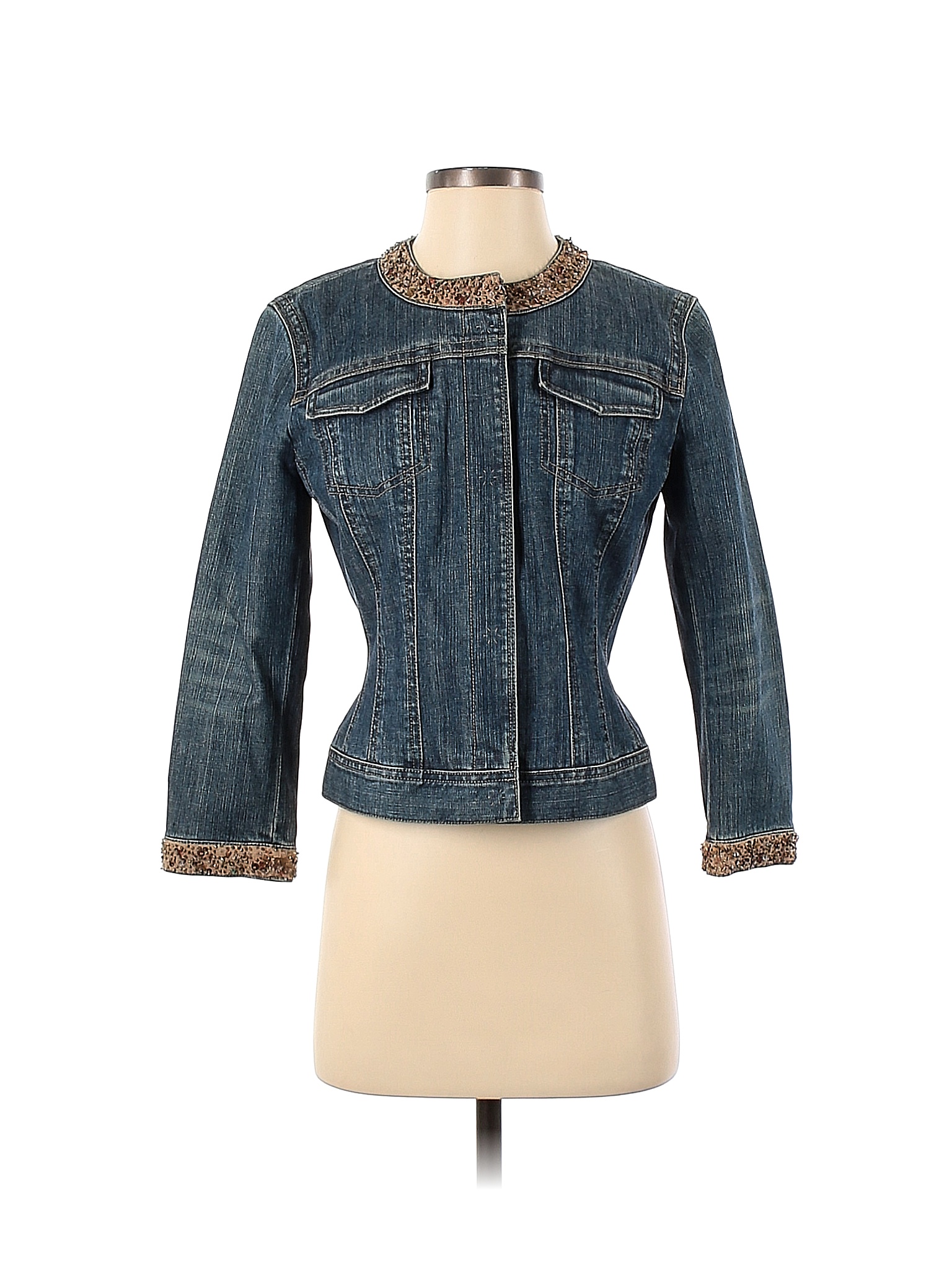 Elie Tahari Solid Blue Denim Jacket Size S - 87% off | thredUP