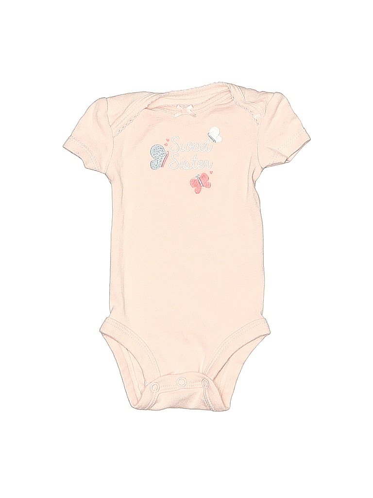 Carter's 100% Cotton Floral Motif Ivory Pink Short Sleeve Onesie Newborn - photo 1