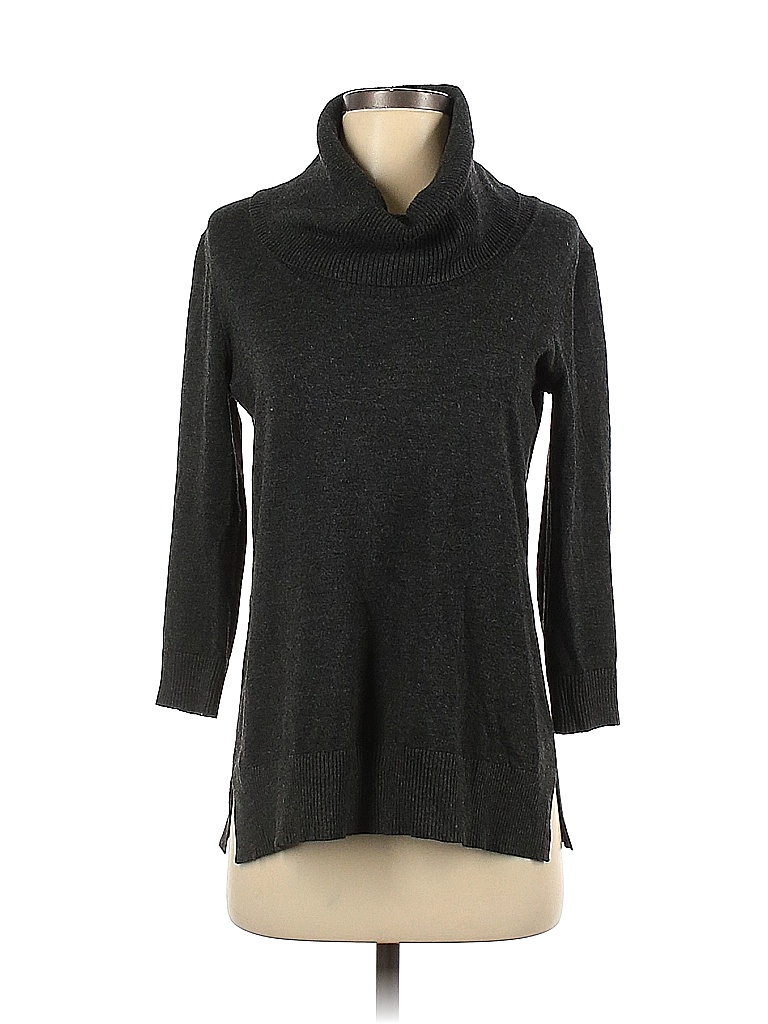 Cable & Gauge Color Block Solid Black Gray Turtleneck Sweater Size S ...