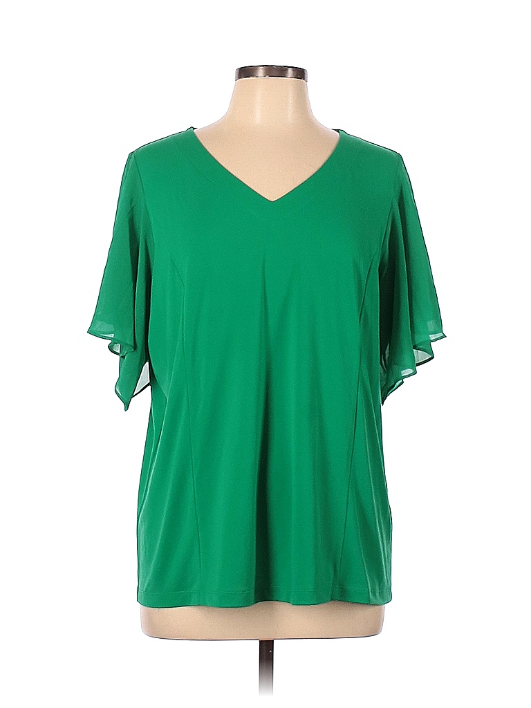 Susan Graver Solid Colored Green Short Sleeve Top Size L 71 Off