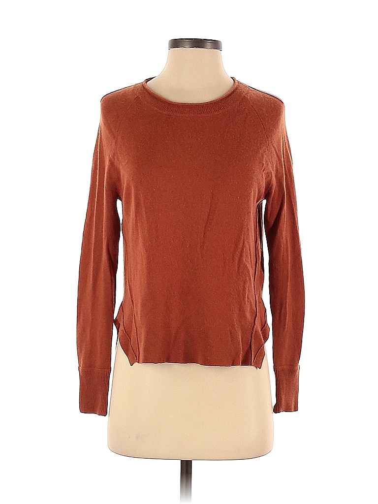 J Brand 100% Cashmere Color Block Solid Colored Orange Cashmere Pullover Sweater Size S - photo 1