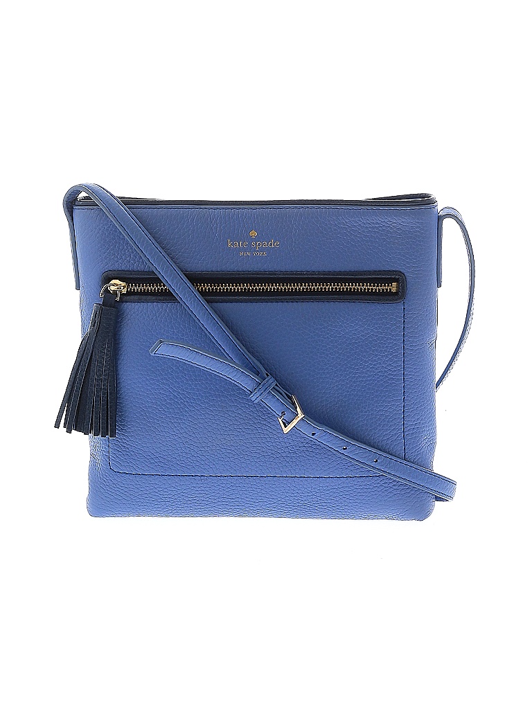 Kate Spade New York 100 Cow Leather Solid Blue Leather Crossbody Bag