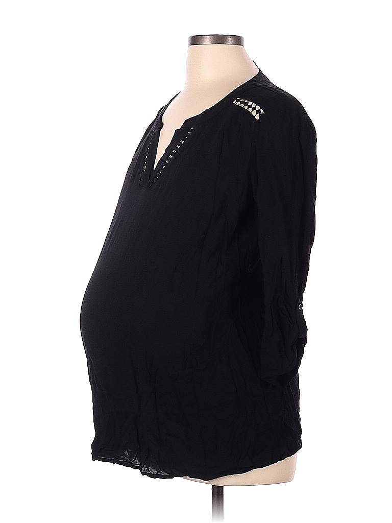 Oh Baby By Motherhood 100% Rayon Solid Black 3/4 Sleeve Blouse Size M (Maternity) - photo 1