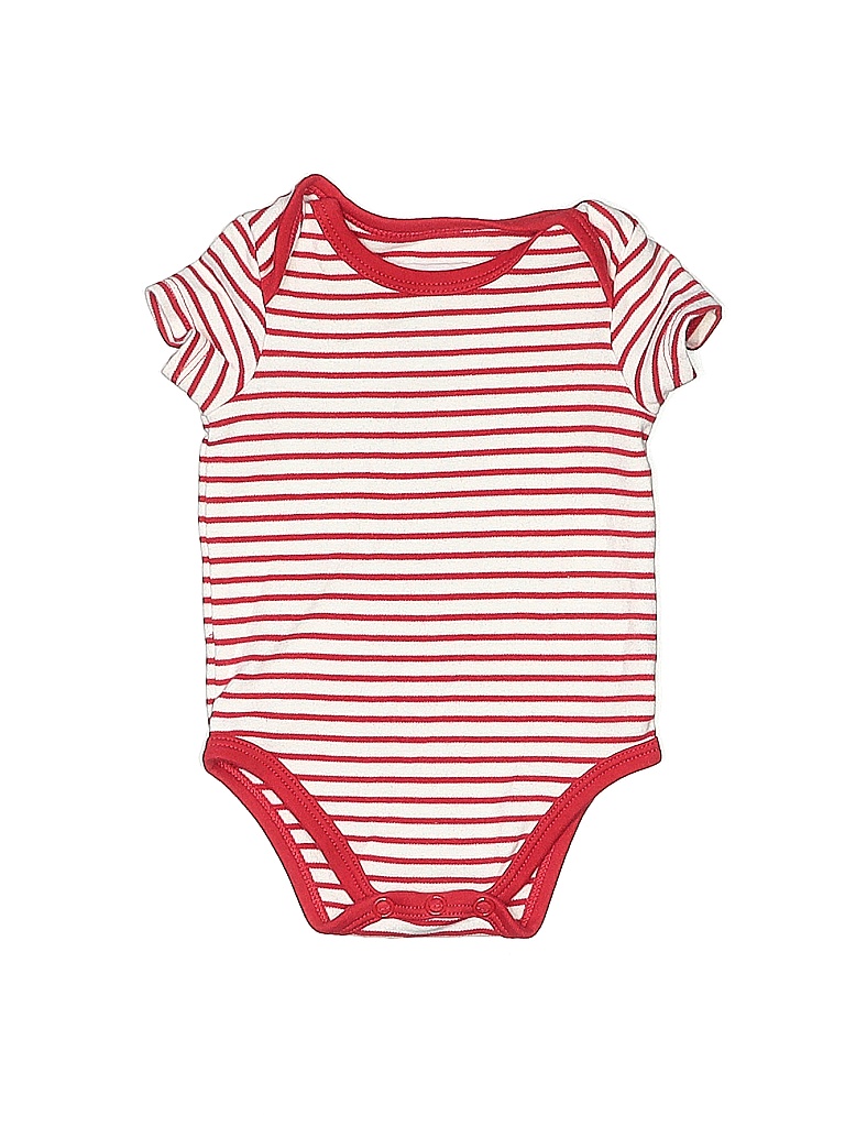 First Impressions 100% Cotton Stripes Red Short Sleeve Onesie Size 0-3 mo - photo 1