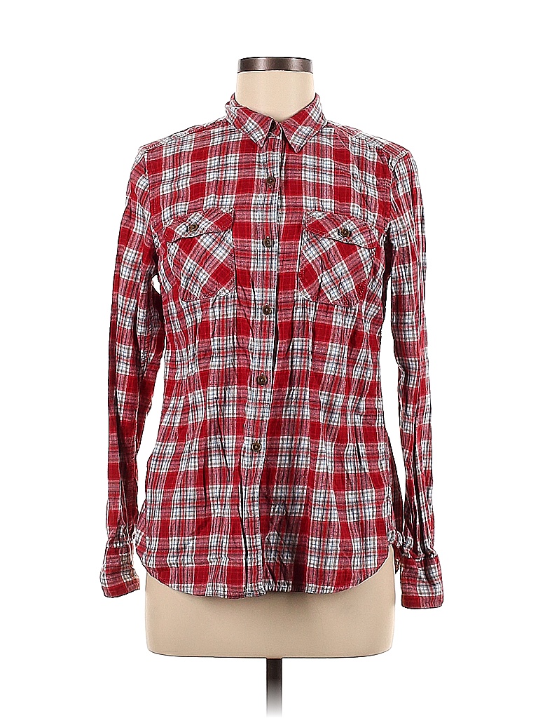Eddie Bauer 100% Cotton Plaid Red Long Sleeve Button-Down Shirt Size M - photo 1