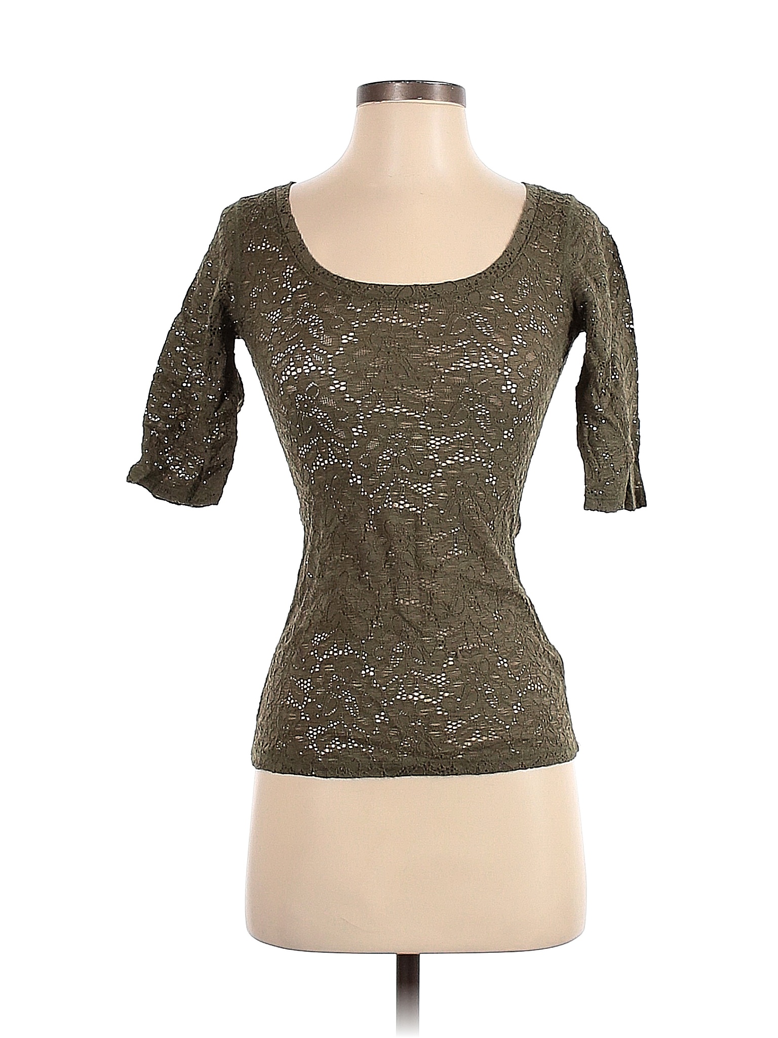 Haut Femme EXPRESS Vert Foncé - Taille XS - Coton Bio Extensible - Manches Courtes - Occasion Très Bon état