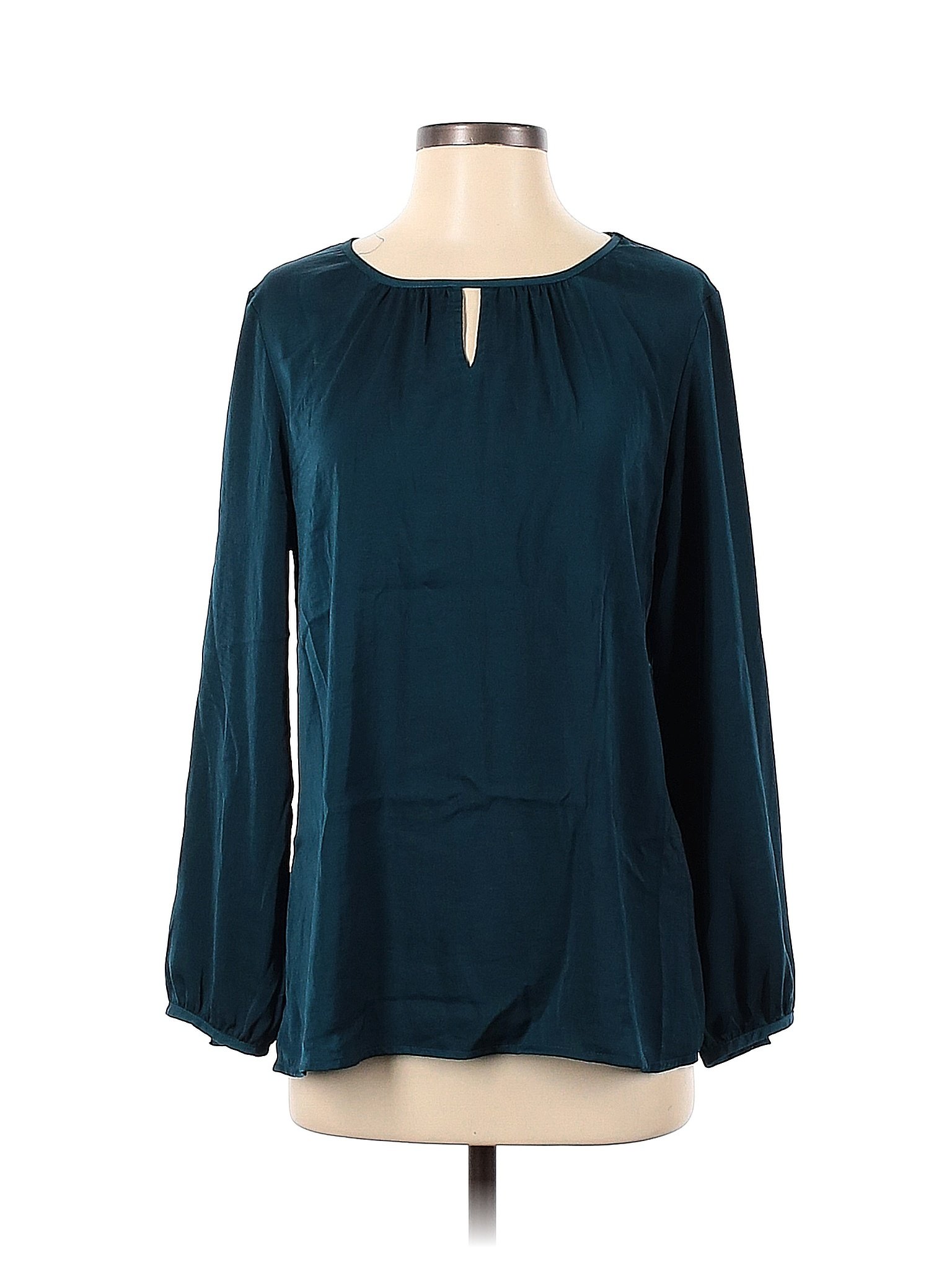 Croft & Barrow 100% Polyester Solid Colored Teal Long Sleeve Blouse ...