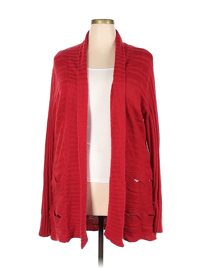 Ashley Stewart 100% Acrylic Color Block Solid Red Cardigan Size 22 - 24 ...