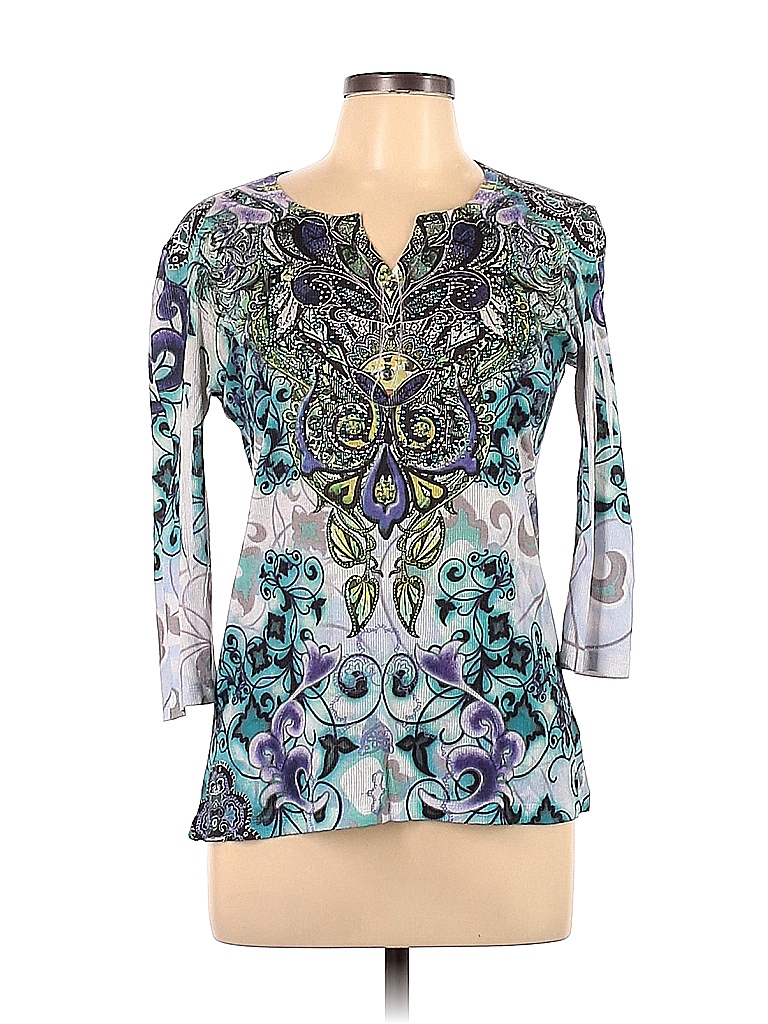Style&Co 100% Polyester Floral Multi Color Purple Long Sleeve Top Size ...