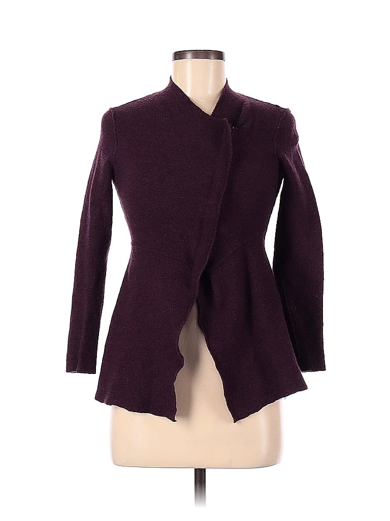 Eileen Fisher 100% Merino Wool Solid Colored Purple Wool Coat Size P ...