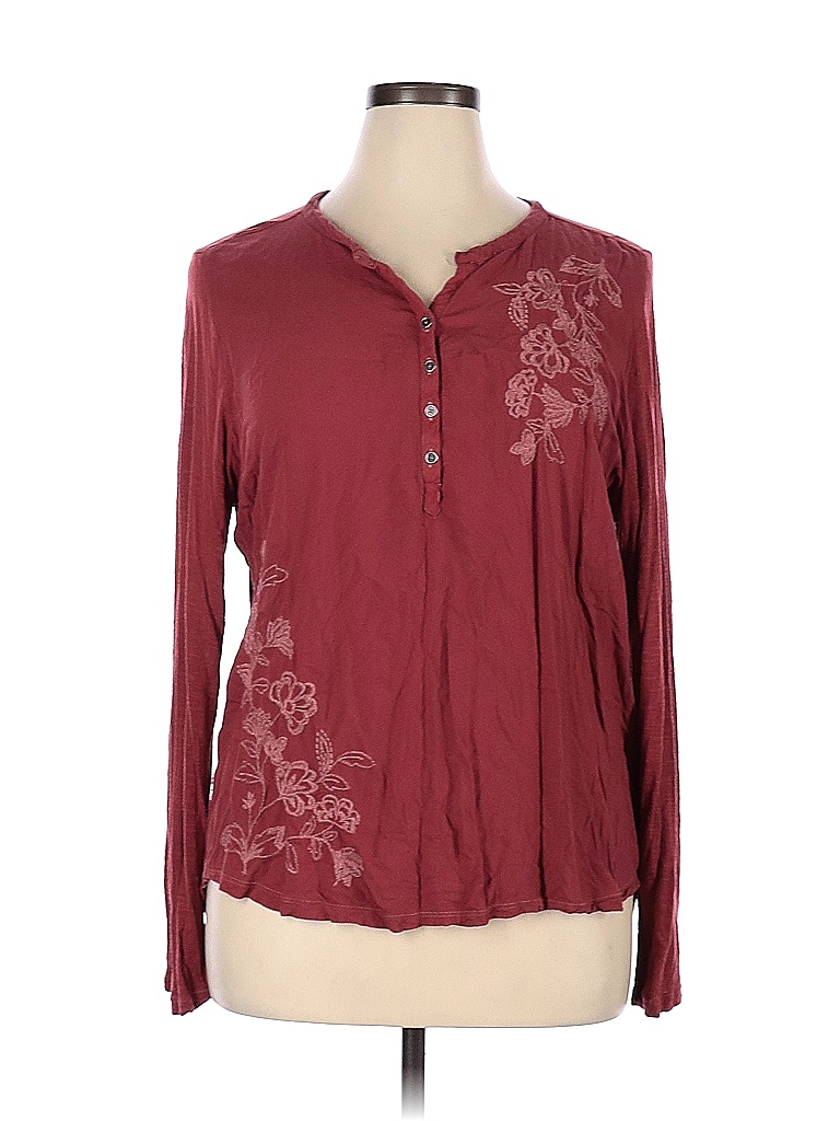 Sonoma Goods for Life 100 Rayon Solid Colored Burgundy Long Sleeve Henley Size XL 66 off