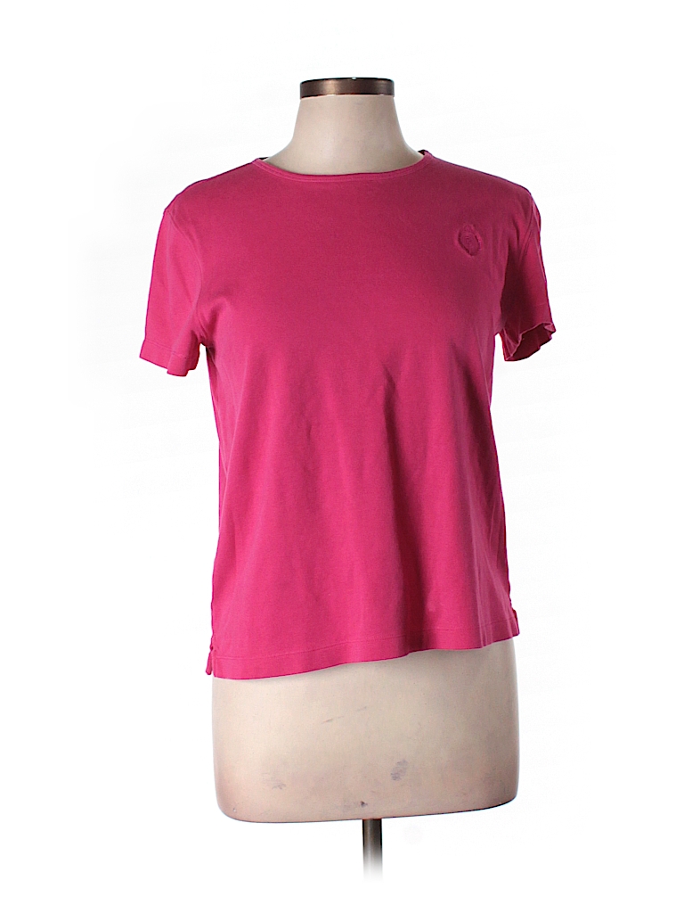Liz Claiborne 100% Cotton Solid Pink Short Sleeve T-Shirt Size L - 80% ...