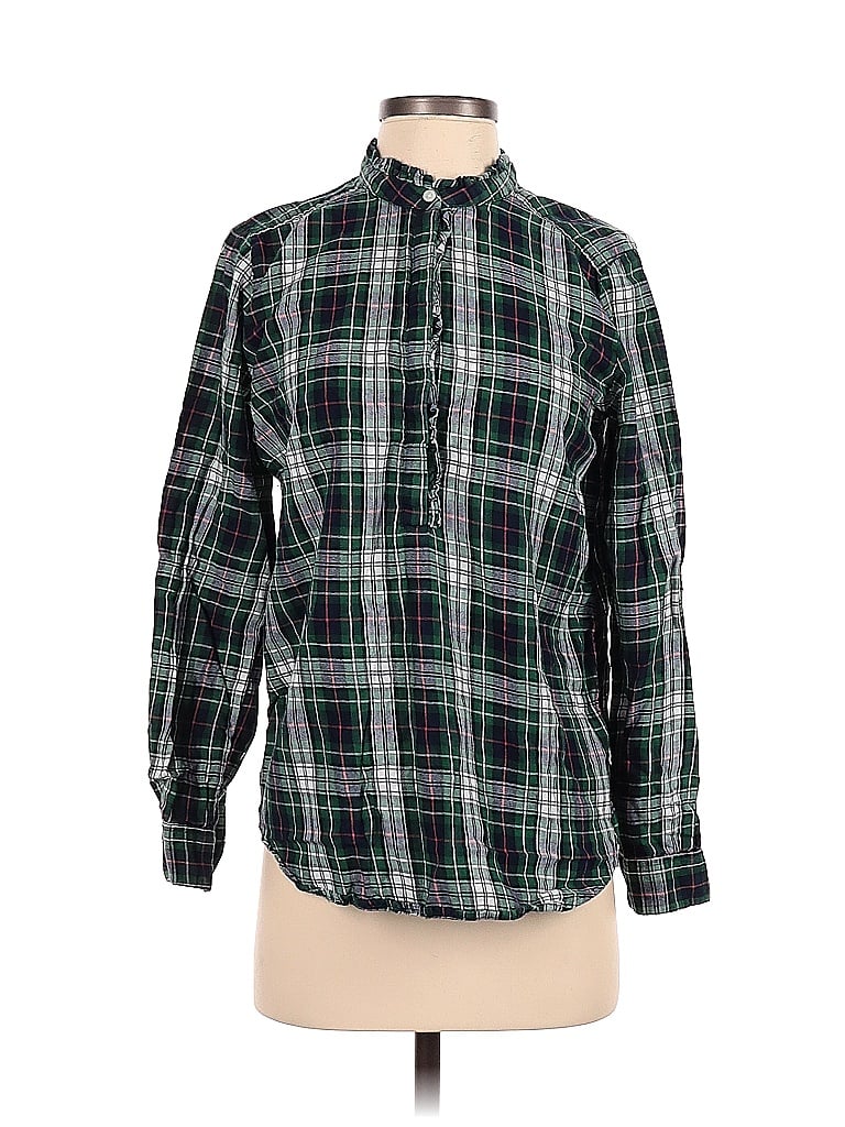 Ann Taylor LOFT 100% Cotton Plaid Argyle Green Long Sleeve Blouse Size S - photo 1