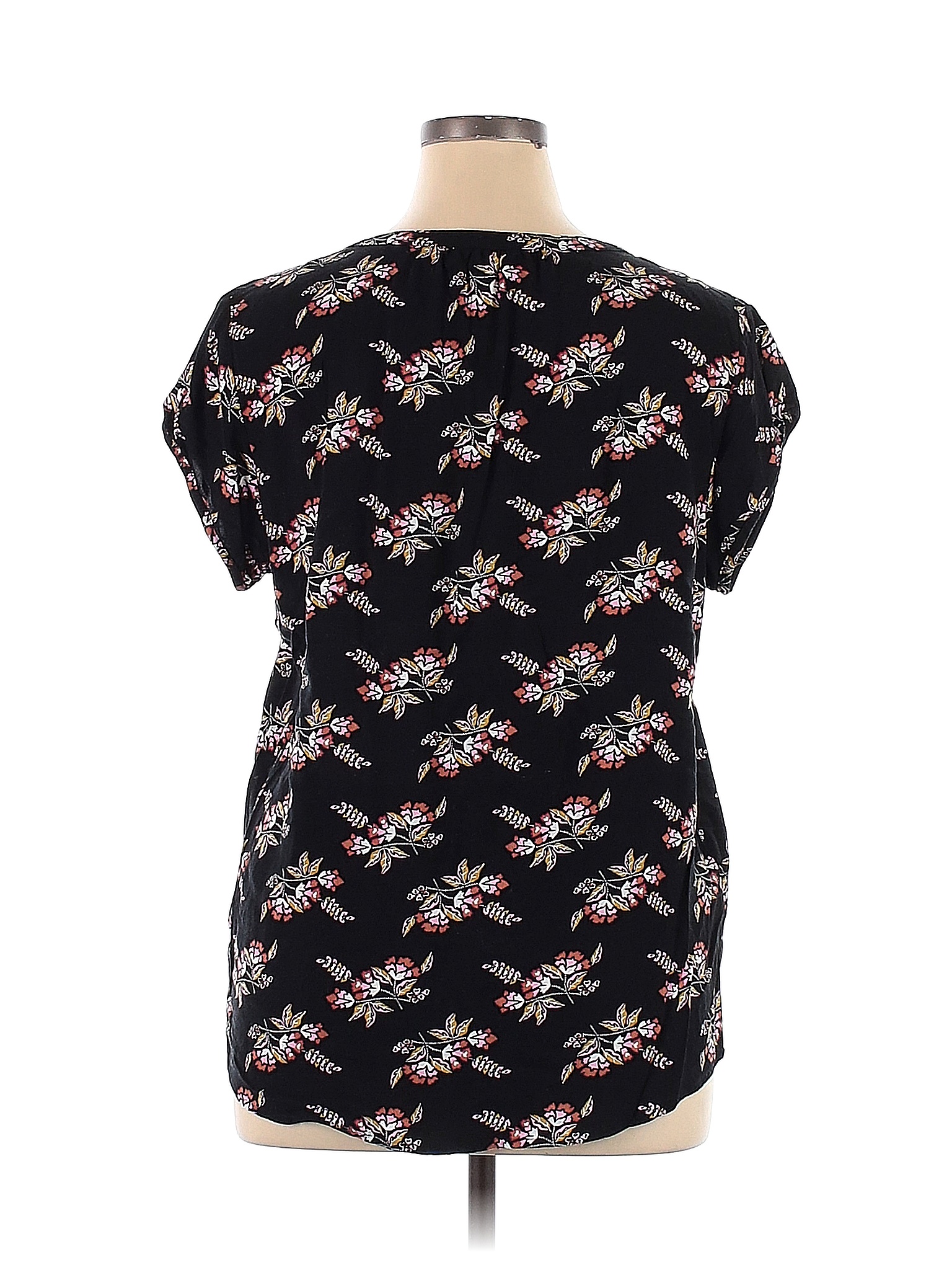 Sonoma Goods for Life 100% Rayon Floral Black Short Sleeve Blouse Size XXL  - 39% off