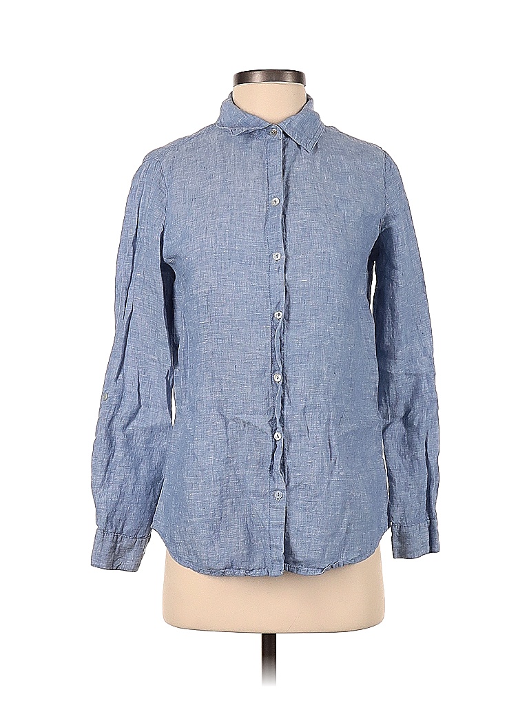 Sigrid Olsen 100% Linen Solid Blue Long Sleeve Button-Down Shirt Size S ...