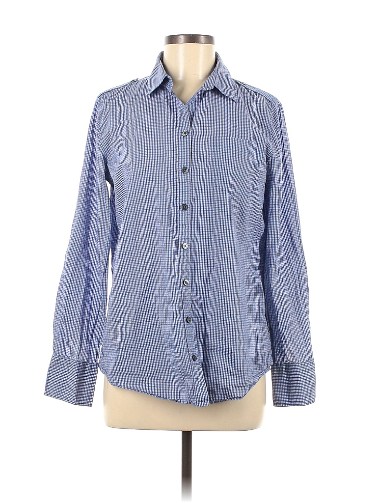 Banana Republic Checkered-gingham Blue Long Sleeve Button-Down Shirt ...