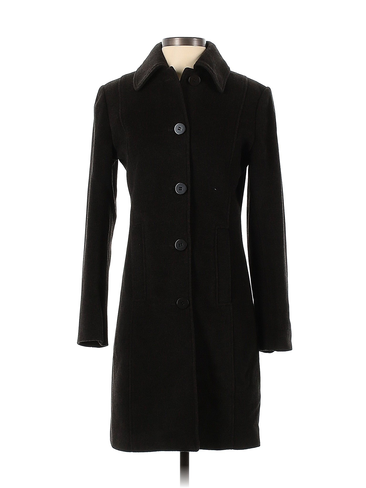 Jones New York Solid Black Wool Coat Size 2 (Petite) 78 off thredUP
