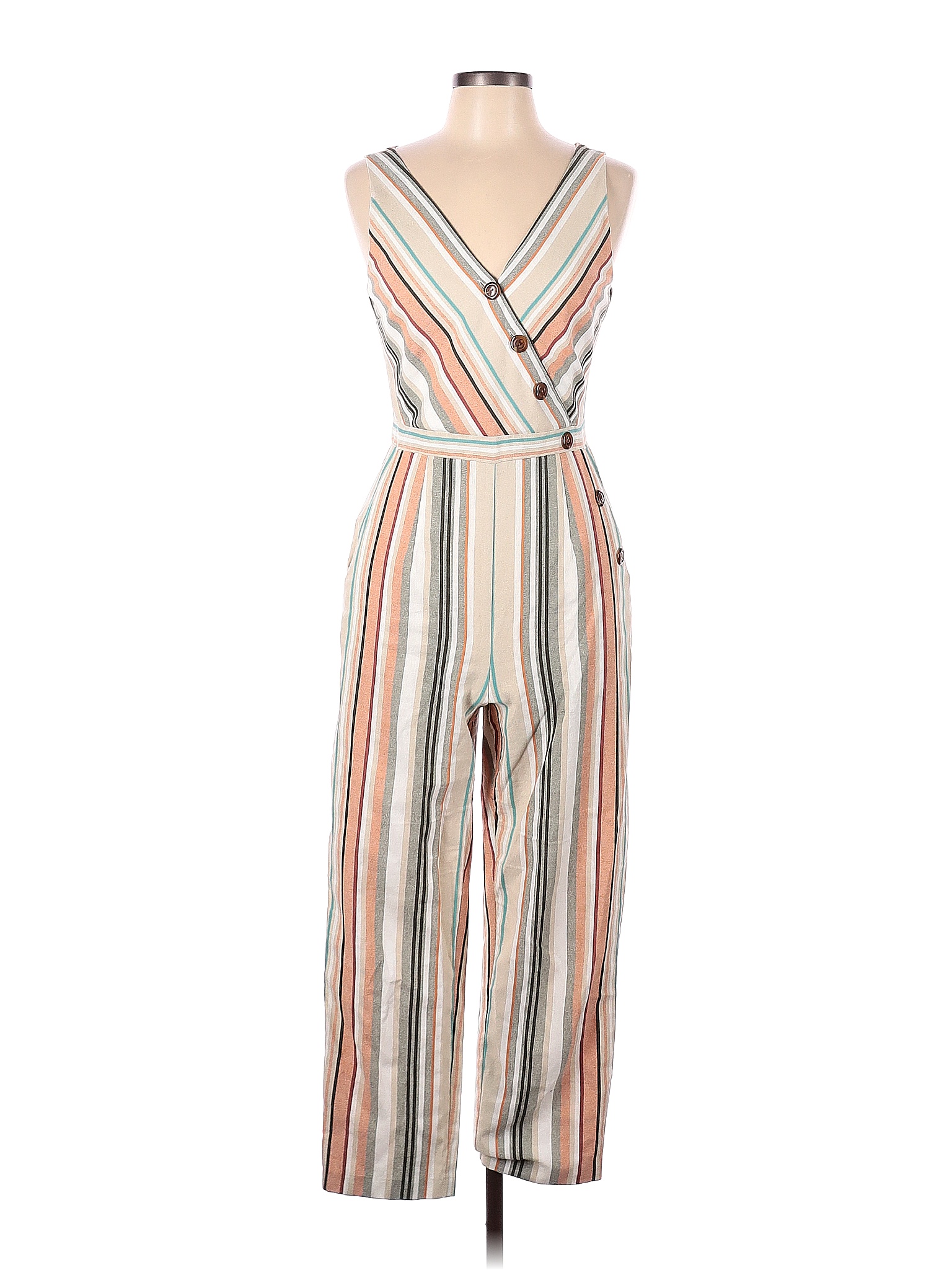 Hutch 100 Cotton Stripes Multi Color Tan Jumpsuit Size 6 76 off
