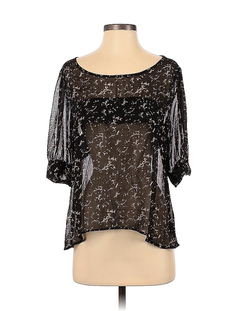 Pre-owned Patterson J. Kincaid 3/4 Sleeve Blouse In Black