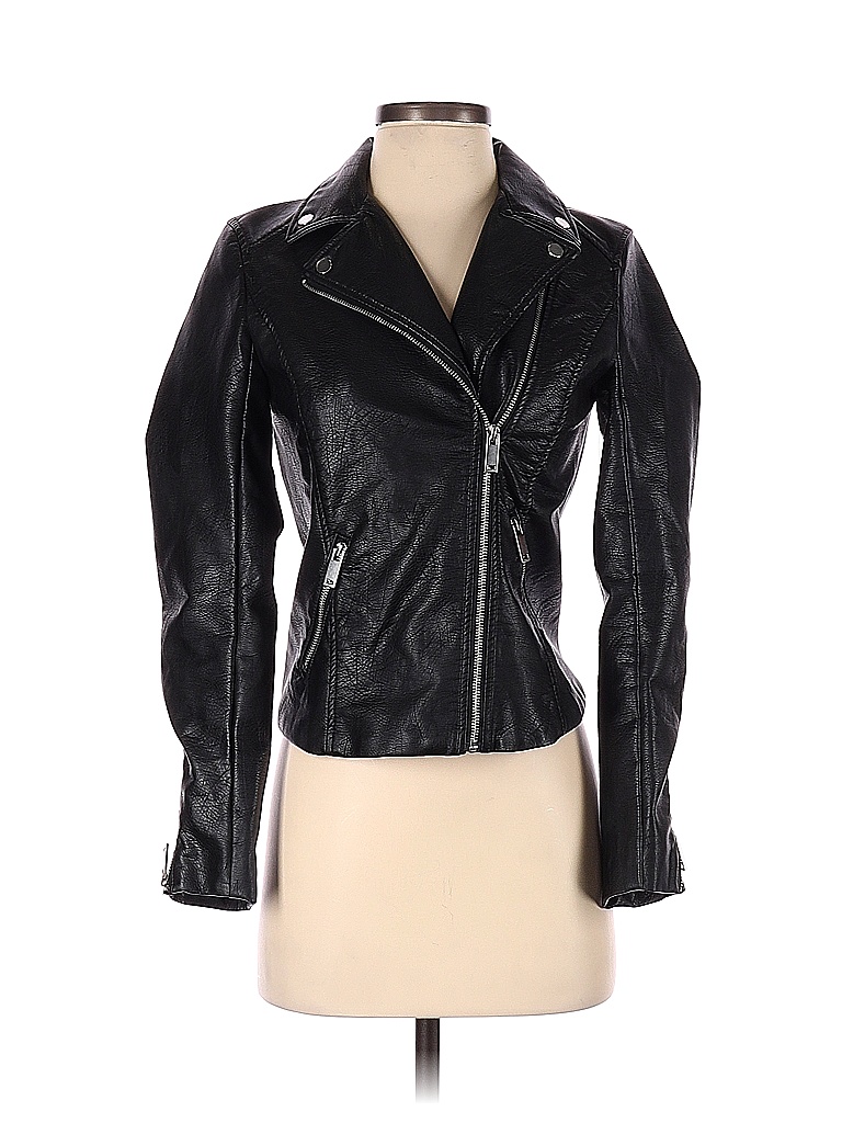 H&M Black Faux Leather Jacket Size 0 - photo 1