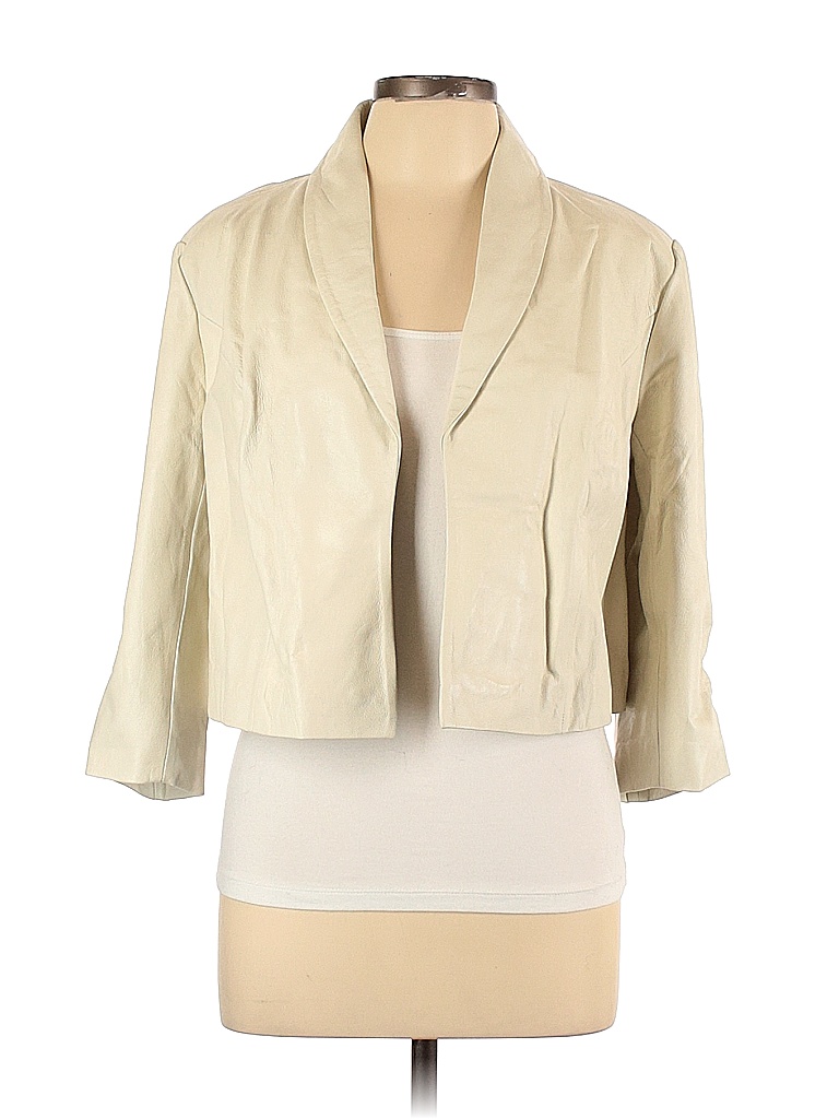 Jessica London 100% Leather Solid Colored Ivory Leather Jacket Size 16 ...