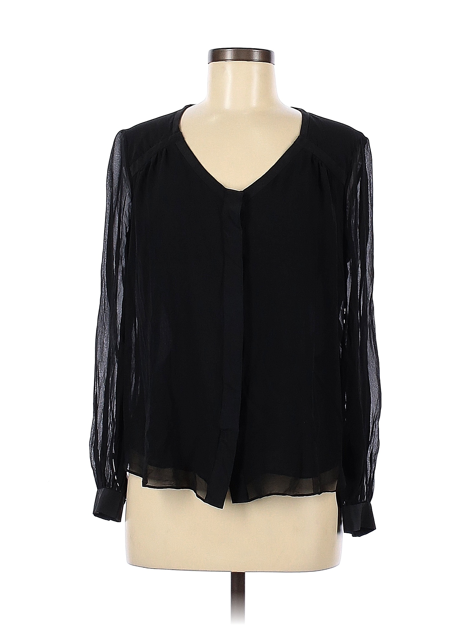 Diane von Furstenberg 100% Silk Solid Black Long Sleeve Silk Top Size 8 ...