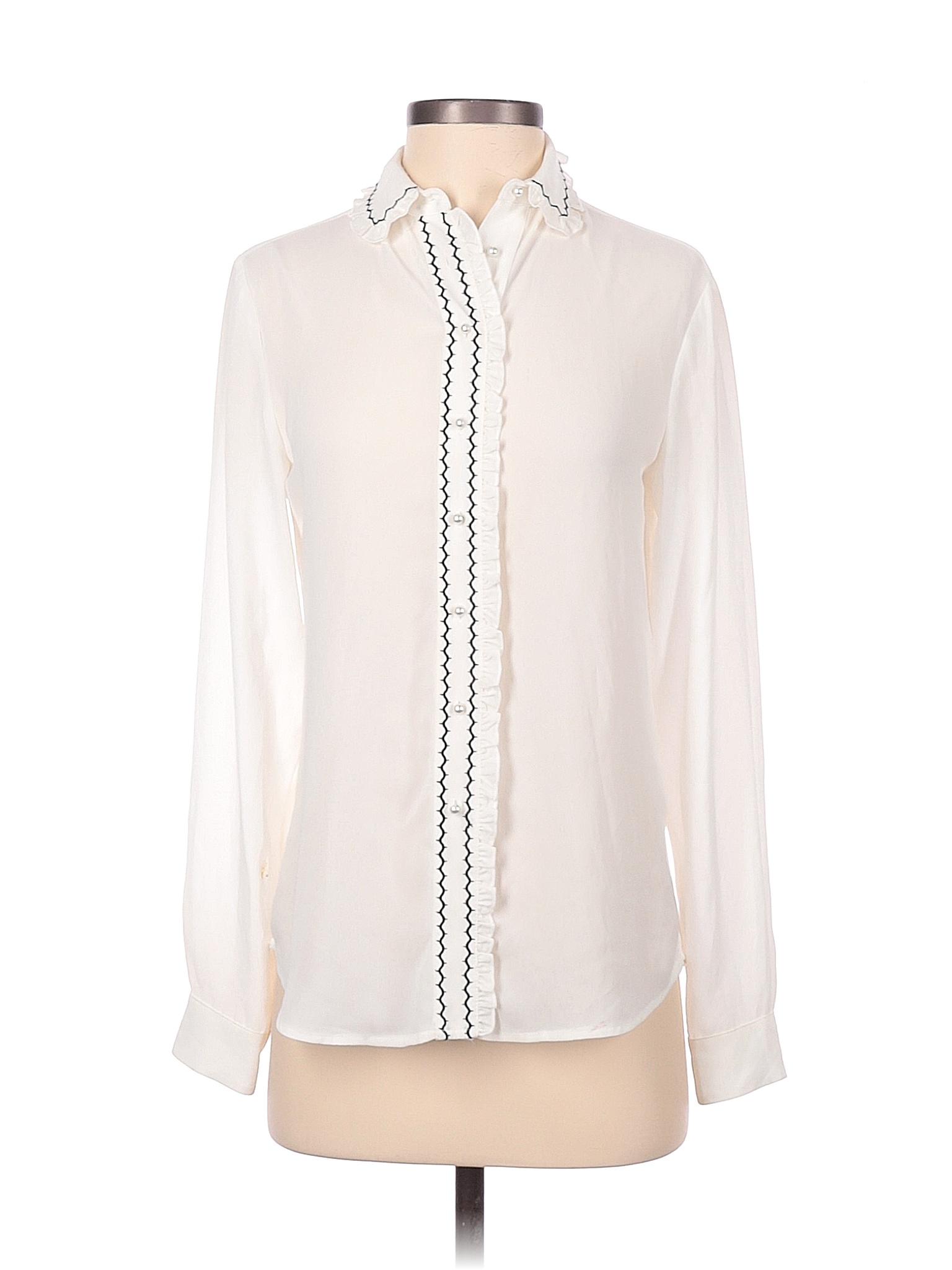 Ivanka Trump 100% Polyester Solid Colored Ivory Long Sleeve Blouse Size ...