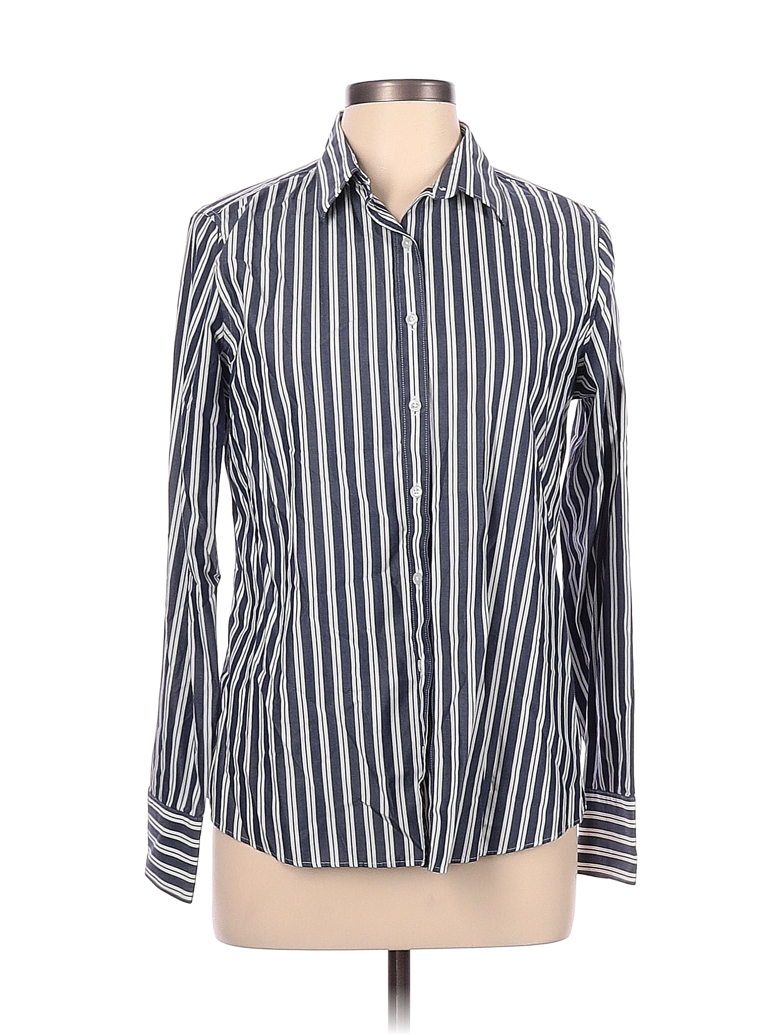 Lands' End 100% Cotton Stripes Multi Color Blue Long Sleeve Button-Down ...