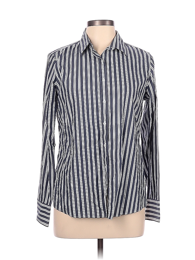 Lands' End 100% Cotton Stripes Multi Color Blue Long Sleeve Button-Down ...