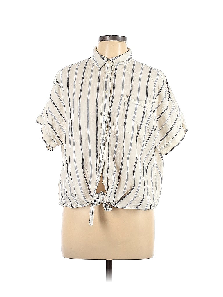 Madewell 100 Cotton Stripes Colored Ivory Short Sleeve Button Down