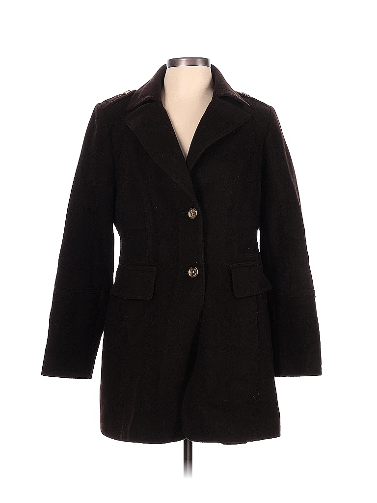 Michael Michael Kors Solid Black Brown Coat Size L 83 Off Thredup