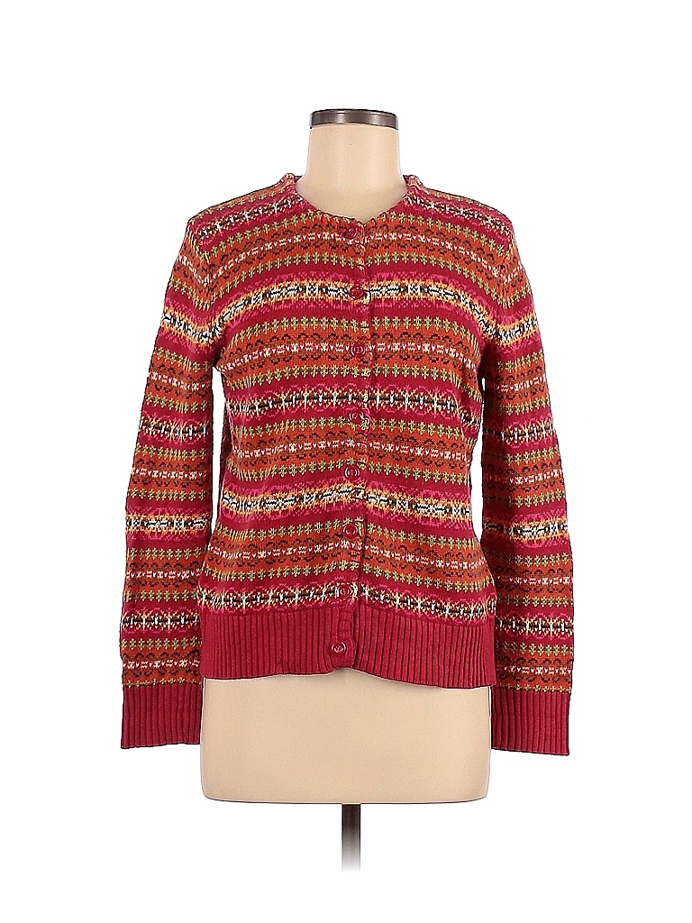 Tiara international Color Block Stripes Multi Color Pink Cardigan Size