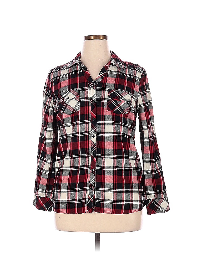 Fashion Bug 100 Cotton Plaid Multi Color Red Long Sleeve ButtonDown