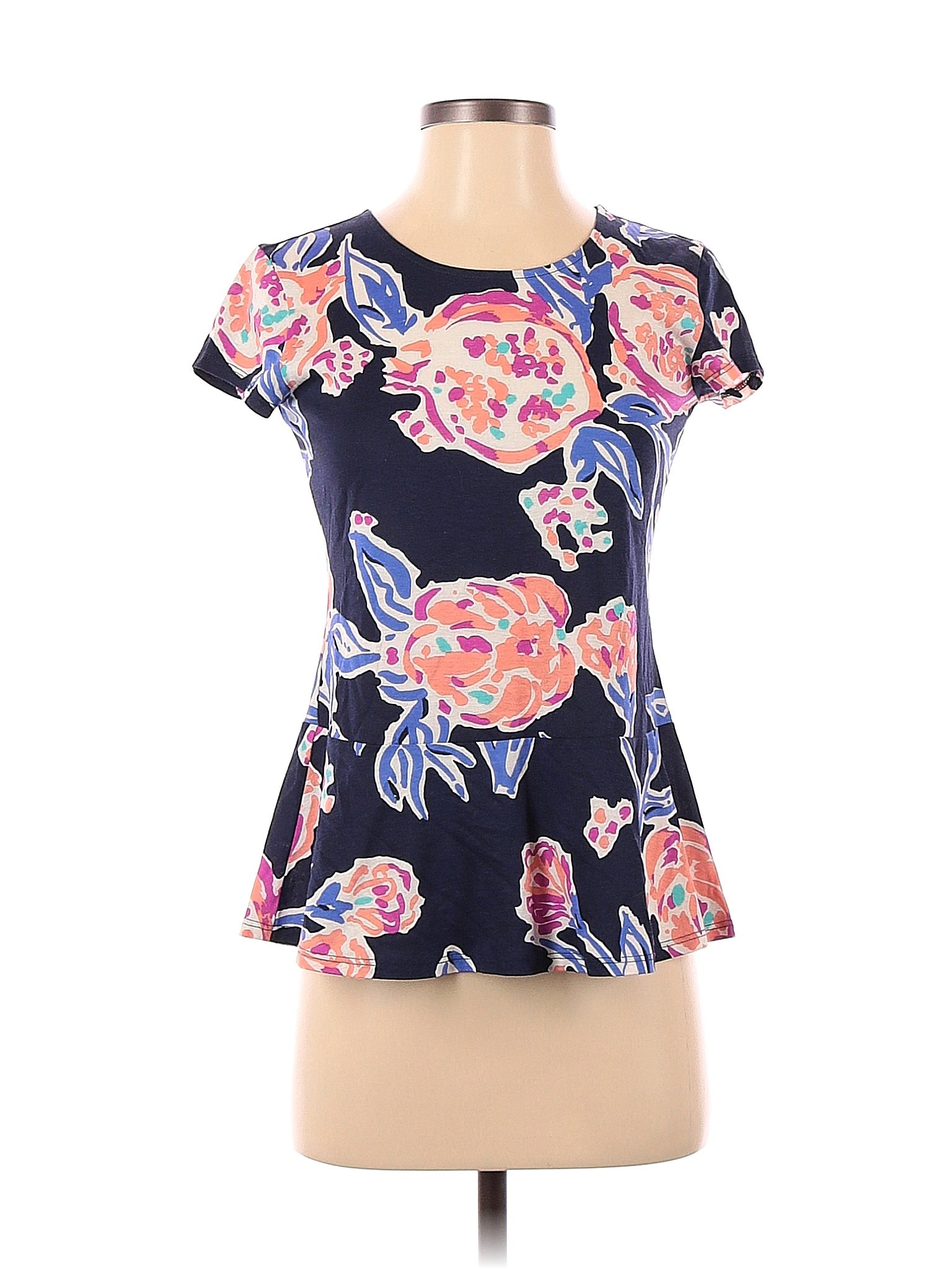 Lilly Pulitzer 100 Pima Cotton Floral Multi Color Blue Short Sleeve