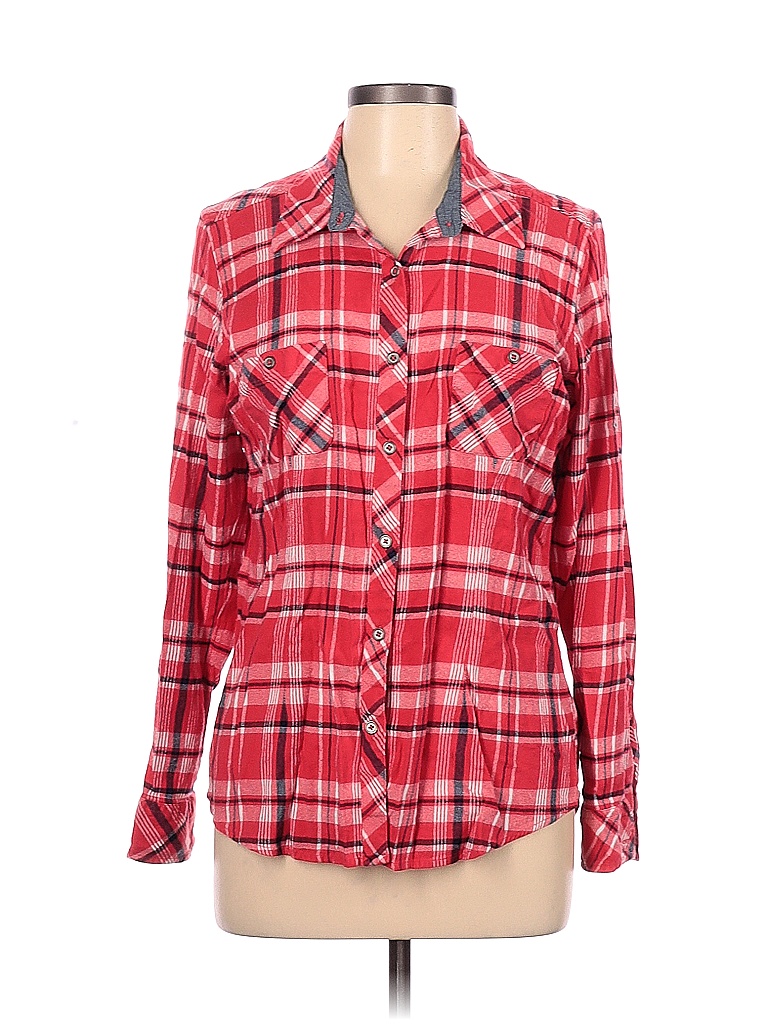 Natural Reflections Plaid Colored Red Long Sleeve Button-Down Shirt ...