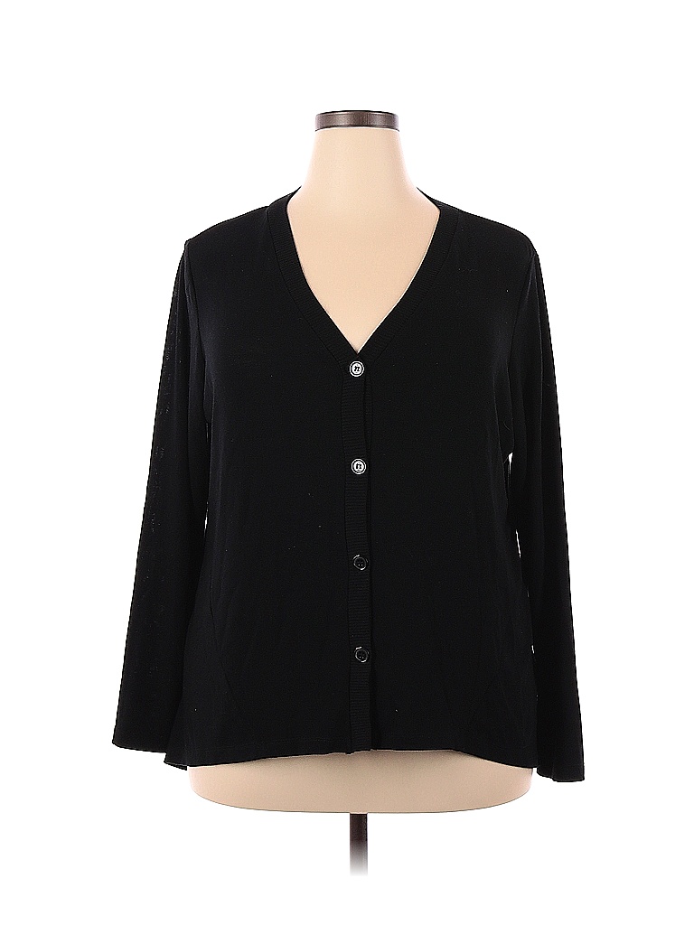 Cable & Gauge Color Block Solid Black Cardigan Size 1X (Plus) - 60% off ...